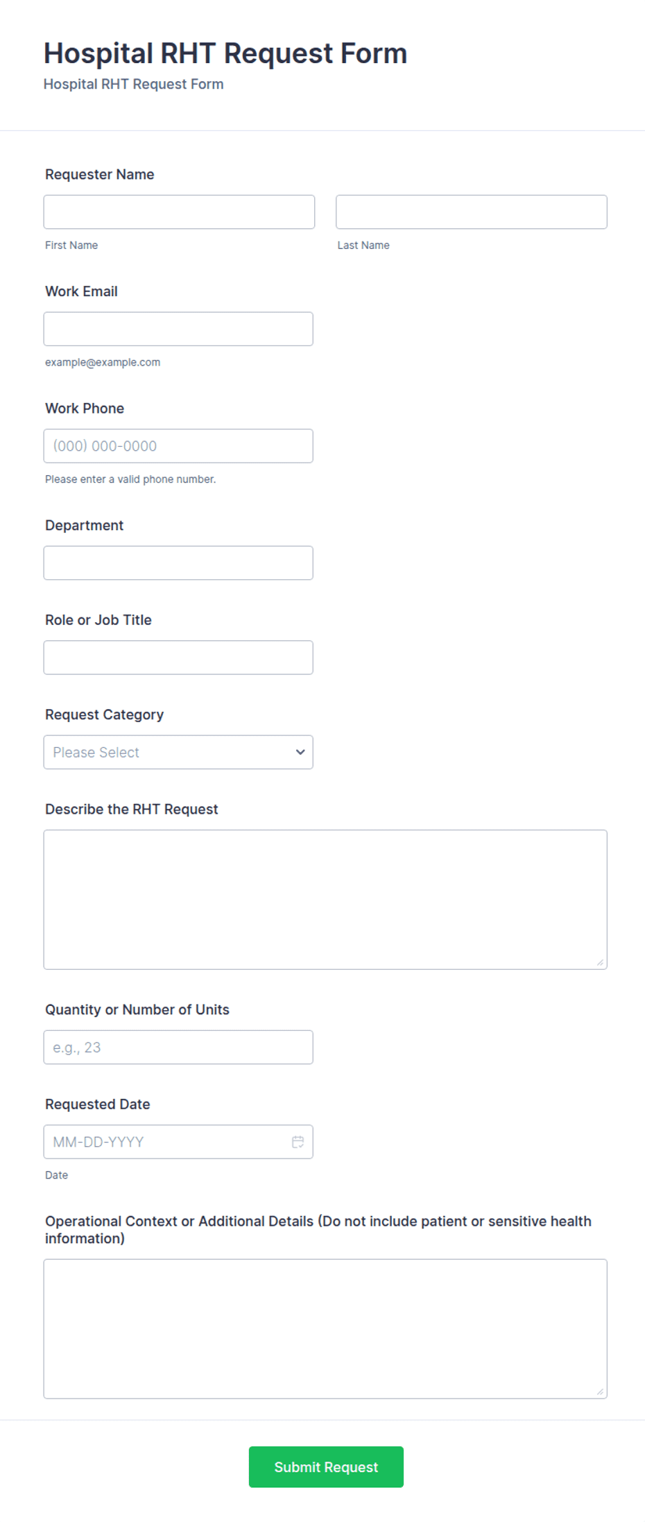 Hospital RHT Request Form Template | Jotform