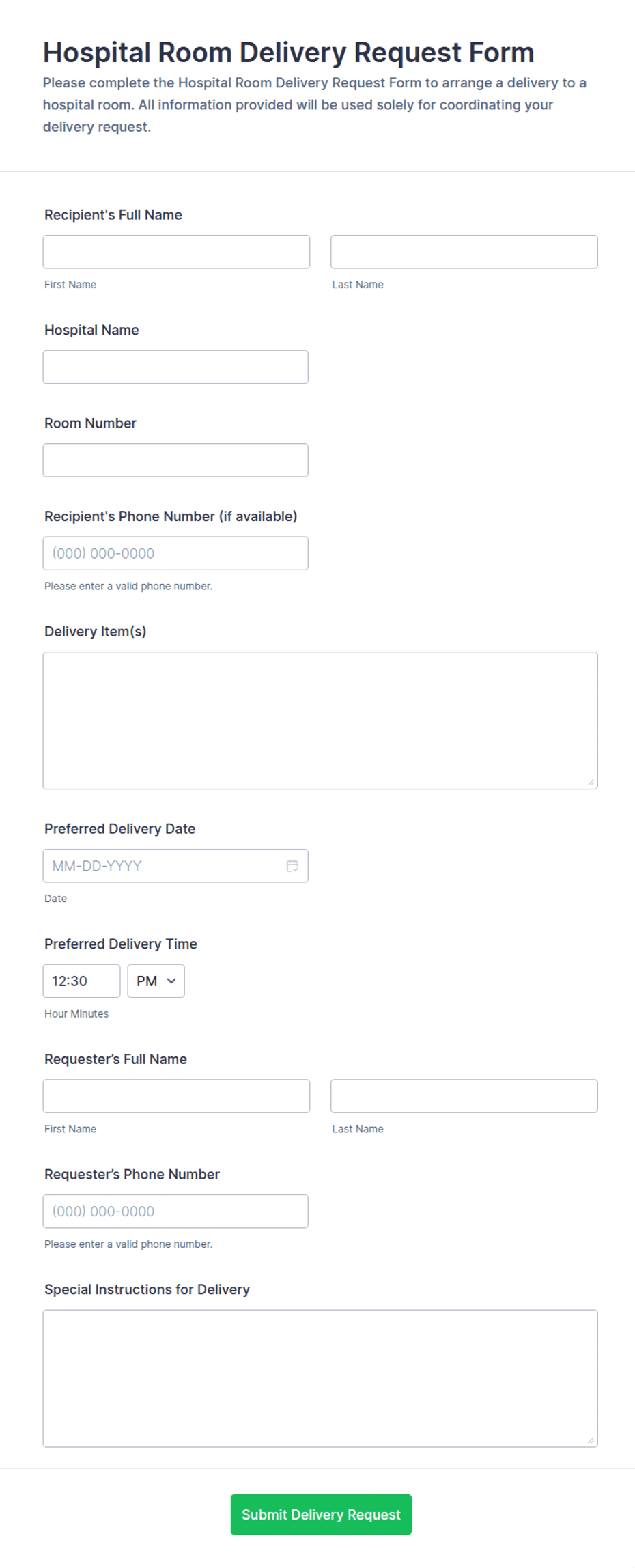 Hospital Room Delivery Request Form Template | Jotform