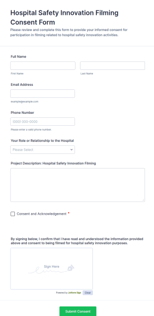 Hospital Safety Innovation Filming Consent Form Template