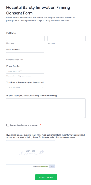 Hospital Safety Innovation Filming Consent Form Template