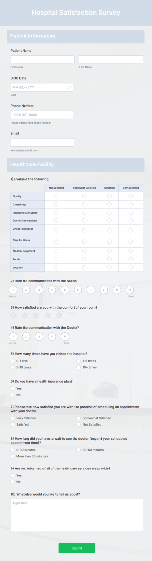 Hospital Satisfaction Survey Form Template