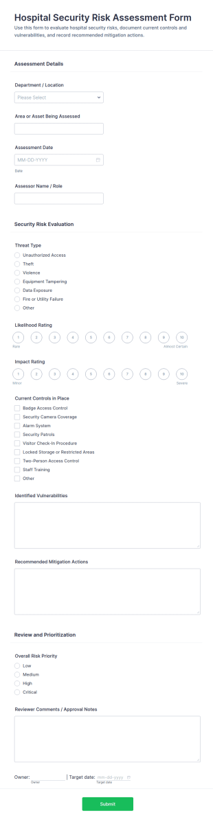 Hospital Security Risk Assessment Form Template
