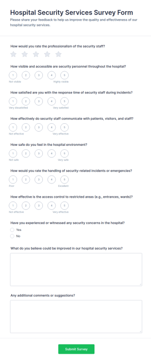 Hospital Security Services Survey Form Template