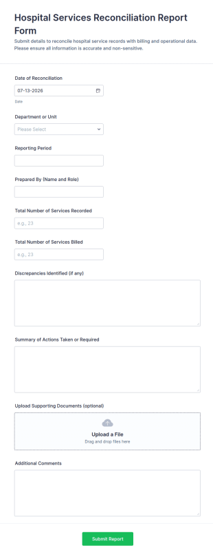 Hospital Services Reconciliation Report Form Template