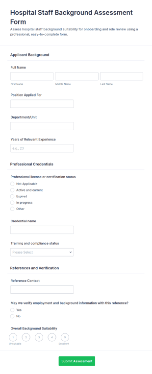 Hospital Staff Background Assessment Form Template