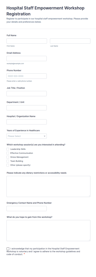 Hospital Staff Empowerment Workshop Registration Form Template