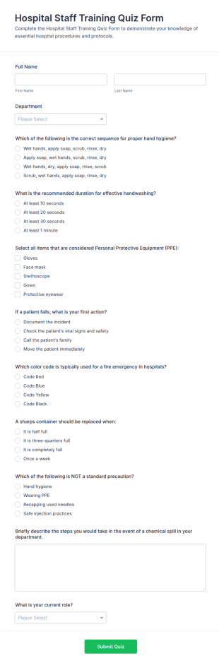 Hospital Staff Training Quiz Form Template