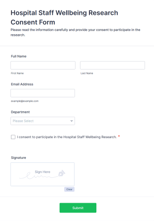 Hospital Staff Wellbeing Research Consent Form Template