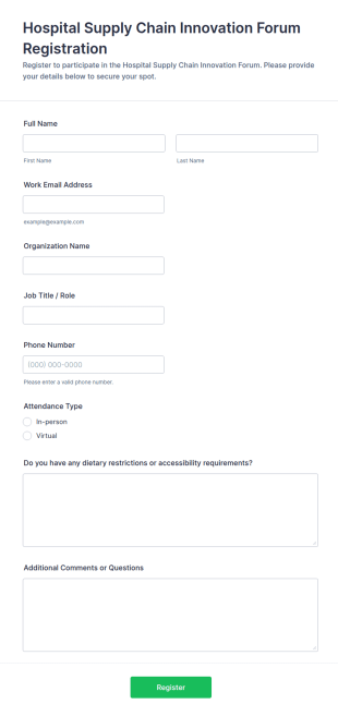 Hospital Supply Chain Innovation Forum Registration Form Template