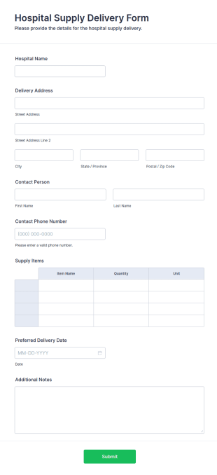 Hospital Supply Delivery Form Template