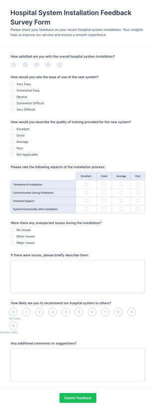 Hospital System Installation Feedback Survey Form Template
