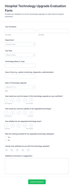 Hospital Technology Upgrade Evaluation Form Template