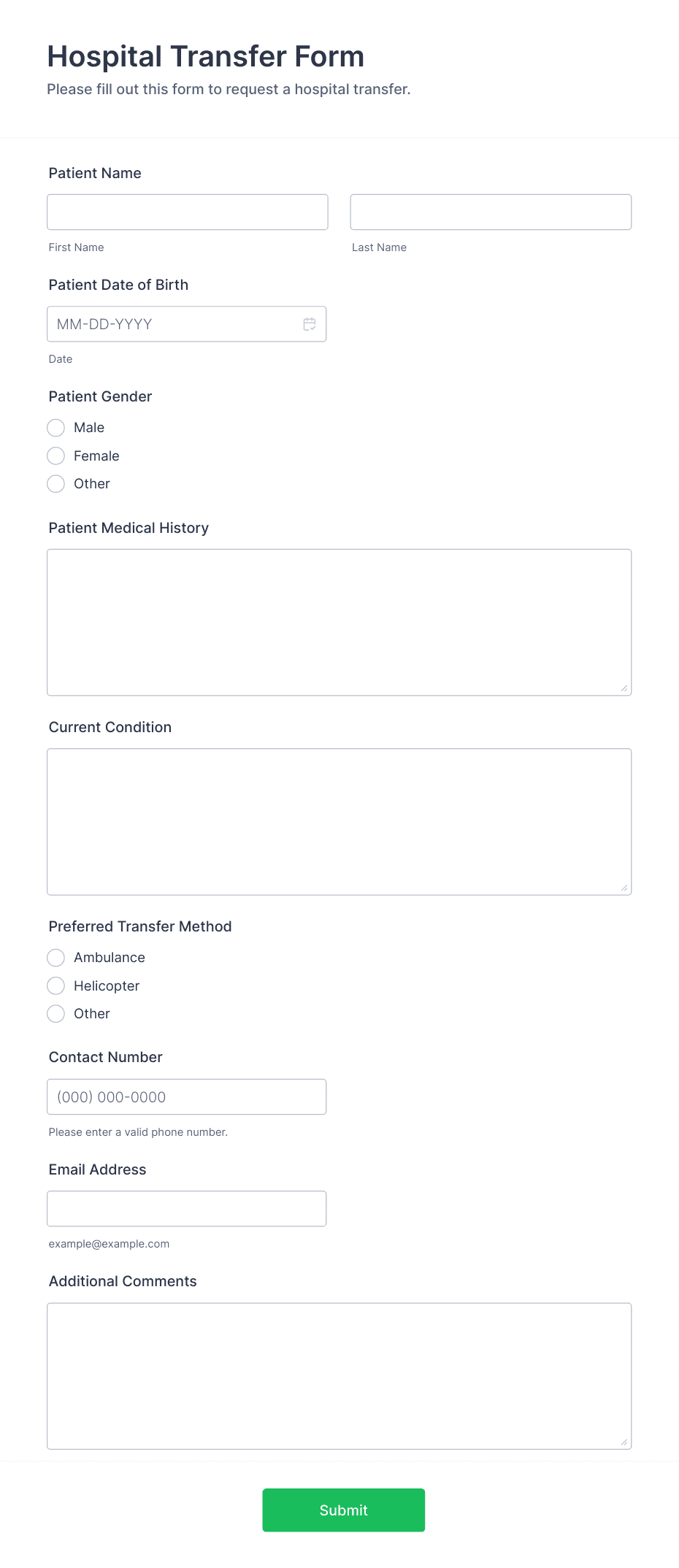 Hospital Transfer Form Template | Jotform