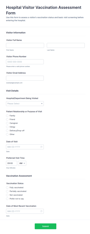 Hospital Visitor Vaccination Assessment Form Template