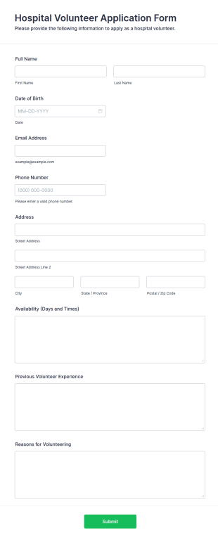 Hospital Volunteer Application Form Template