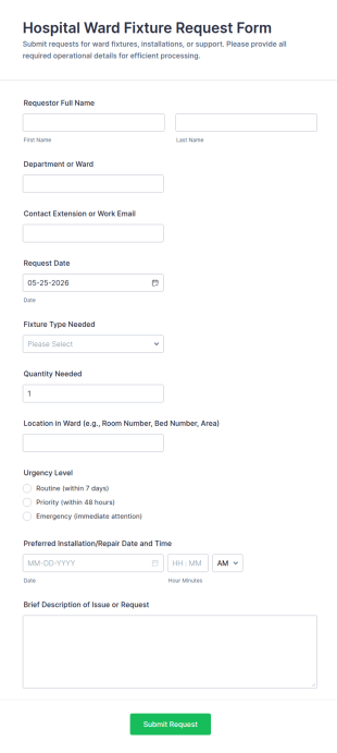 Hospital Ward Fixture Request Form Template
