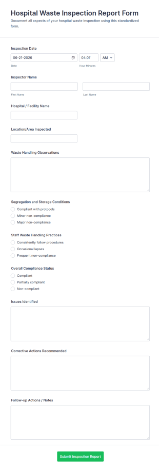 Hospital Waste Inspection Report Form Template