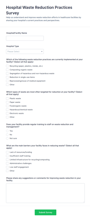 Hospital Waste Reduction Practices Survey Form Template