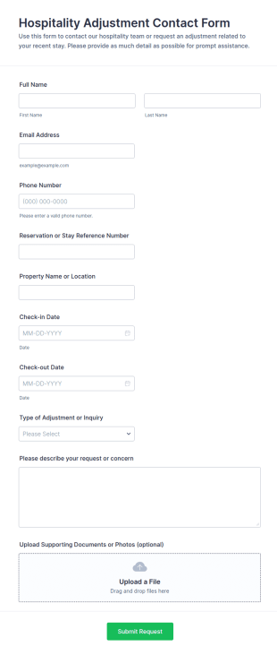 Hospitality Adjustment Contact Form Template