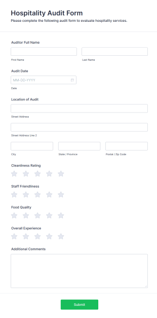 Hospitality Audit Form Template