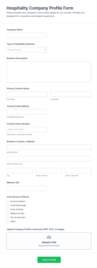 Hospitality Company Profile Form Template