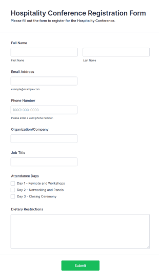 Hospitality Conference Registration Form Template