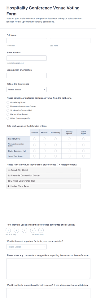 Hospitality Conference Venue Voting Form Template