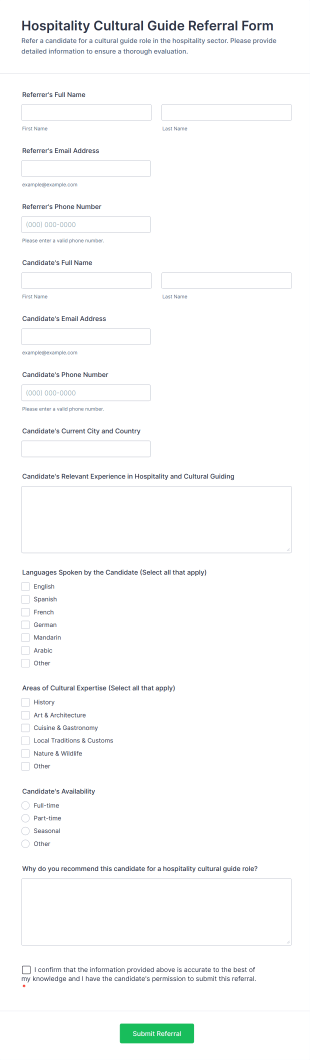 Hospitality Cultural Guide Referral Form Template