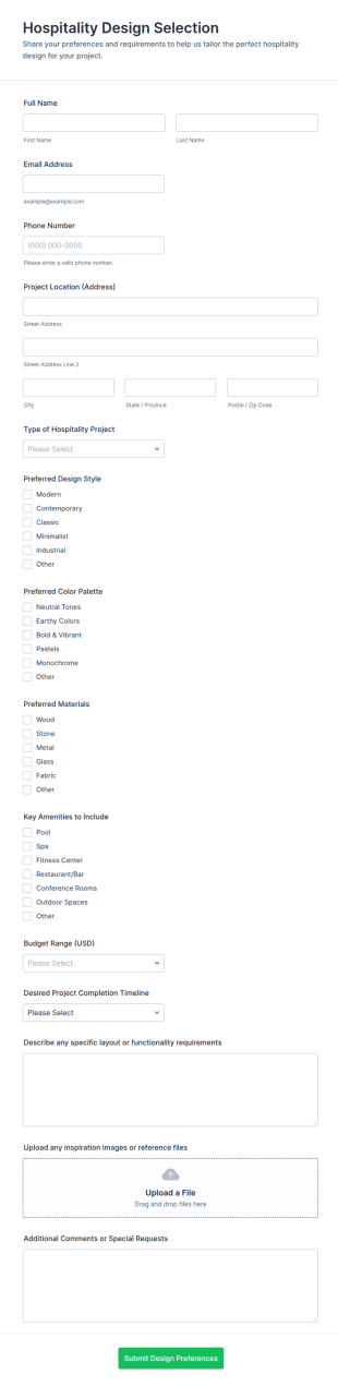 Hospitality Design Selection Form Template