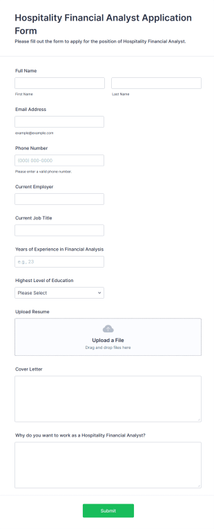 Hospitality Financial Analyst Application Form Template
