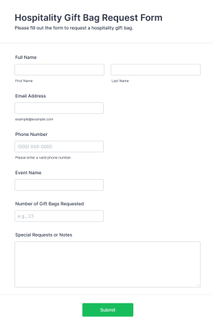 Hospitality Gift Bag Request Form Template