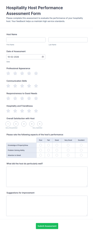 Hospitality Host Performance Assessment Form Template