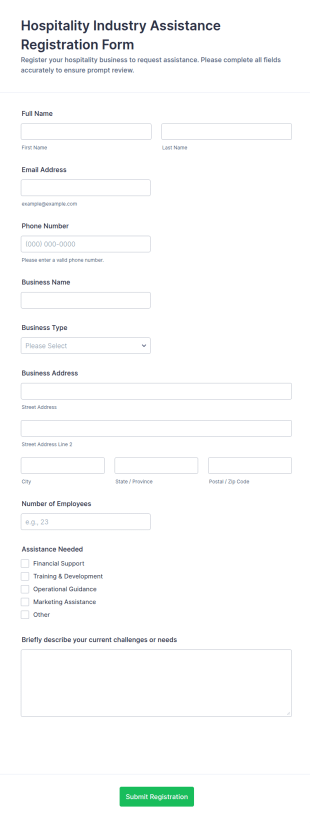 Hospitality Industry Assistance Registration Form Template