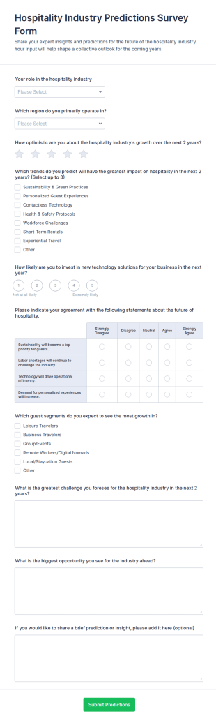 Hospitality Industry Predictions Survey Form Template