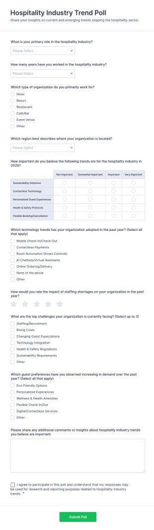 Hospitality Industry Trend Poll Form Template