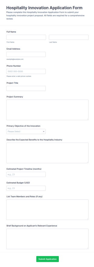 Hospitality Innovation Application Form Template