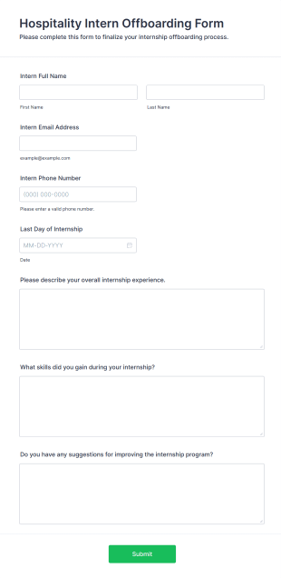 Hospitality Intern Offboarding Form Template