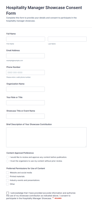 Hospitality Manager Showcase Consent Form Template