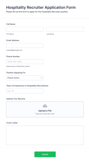 Hospitality Recruiter Application Form Template