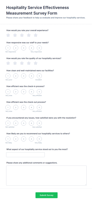 Hospitality Service Effectiveness Measurement Survey Form Template