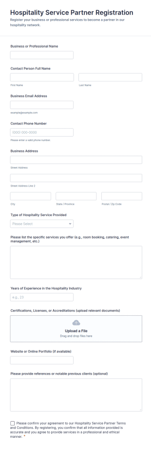 Hospitality Service Partner Registration Form Template