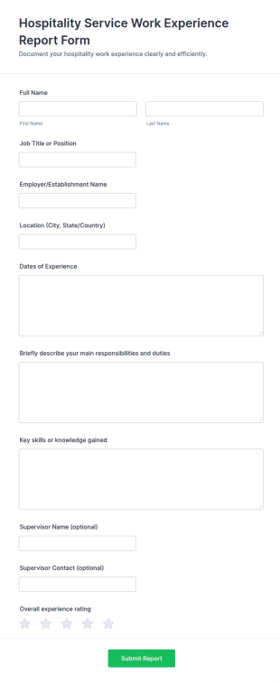 Hospitality Service Work Experience Report Form Template