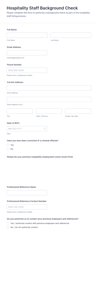 Hospitality Staff Background Check Form Template