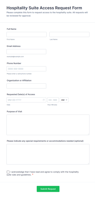 Hospitality Suite Access Request Form Template