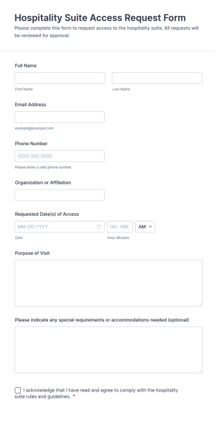 Hospitality Suite Access Request Form Template