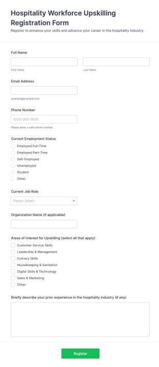 Hospitality Workforce Upskilling Registration Form Template