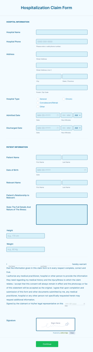 Hospitalization Claim Form Template