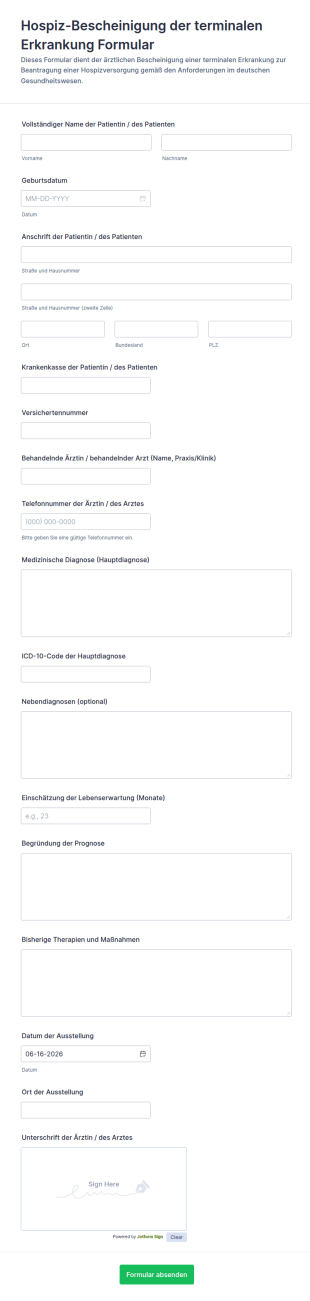 Hospiz Bescheinigung Der Terminalen Erkrankung Formular