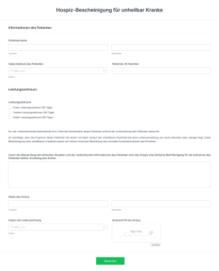 Hospiz Bescheinigung Für Unheilbar Kranke Form Template