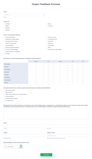 Hospiz Feedback Formular Form Template